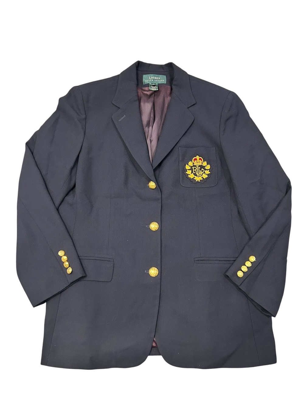 Lauren Ralph Lauren Navy Crest Vintage 90s Made in USA Worsted Wool Blazer 14